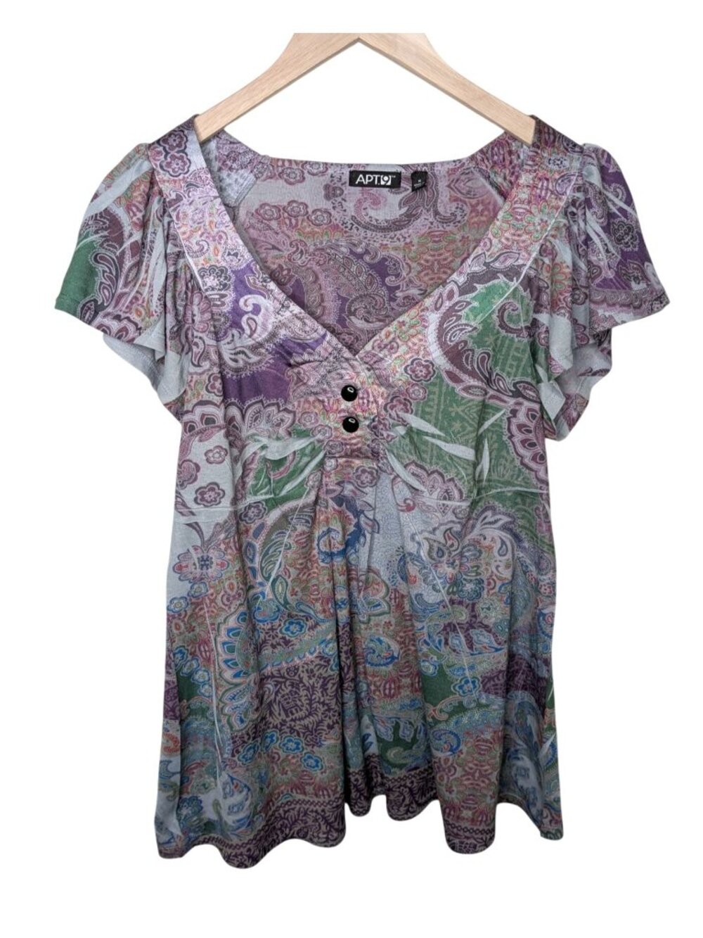 APT. 9 y2k Paisley Print Babydoll V-Neck Short Sleeve Top Medium Multicolor